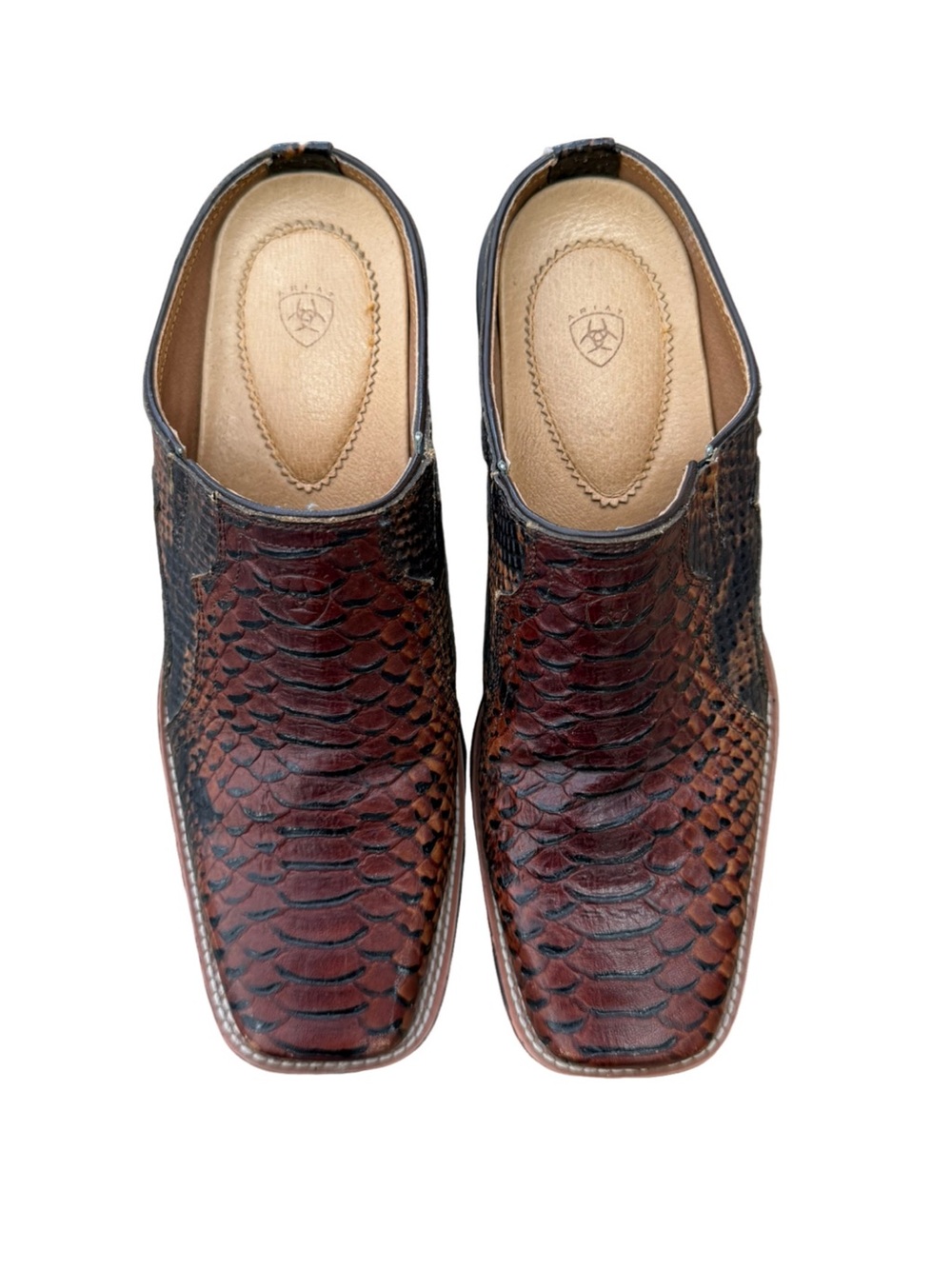 ARIAT Embossed Leather Western Mule Clogs Brown Python Print Size 7.5B - Picture 3 of 12